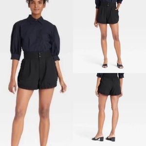 Who What Wear Black Ruffle Hem High Waisted Shorts Women's Size 4